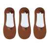 Three brown silicone grip no-show socks displayed individually.