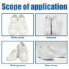 Various white shoes including sneakers, walking shoes, and wave shoes shown for cleaning.