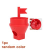 A red marble run building block set with tracks and funnels shown in various parts.