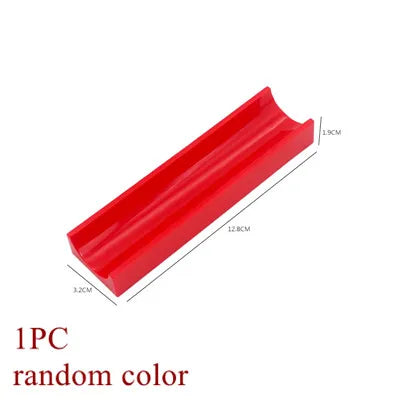 A single red marble run building block track with funnels shown at an angle.