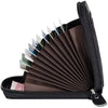 A black compact zipper card holder with multiple slots for storing cards and IDs.