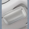 A gray PU leather visor sunglasses case with a hook-and-loop strap shown in a close-up view.