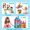 A set of magnetic building tiles and shapes for toddlers and children, including 2D designs and 3D shapes.