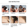 Instructions showing how to use a waterproof hairline shadow powder for root touch-up on the hairline.