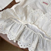 White girls cotton lace hem short sleeve tee with delicate eyelet embroidery