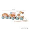 A wooden number train set for toddlers featuring various numbered blocks and animal figures.