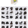 A set of 36 wooden shadow matching puzzles for children featuring various objects like fruits tools and body parts