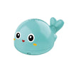 A light blue musical whale bath toy with a tail and face features for bathing.