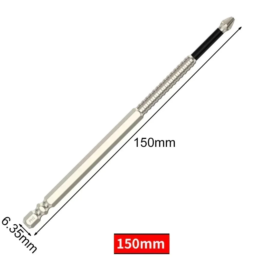 A long, slender magnetic PH2 screwdriver bit with a hex shank and a 150mm length.