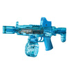 A blue electric water gun with a translucent barrel and grip, featuring sensor lights and recoil effects.