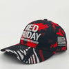 A dark baseball cap featuring a red map of the United States and American flag design.