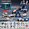 A set of 27 pieces of magnetic engineering car robot building blocks and toys displayed on a gray background.