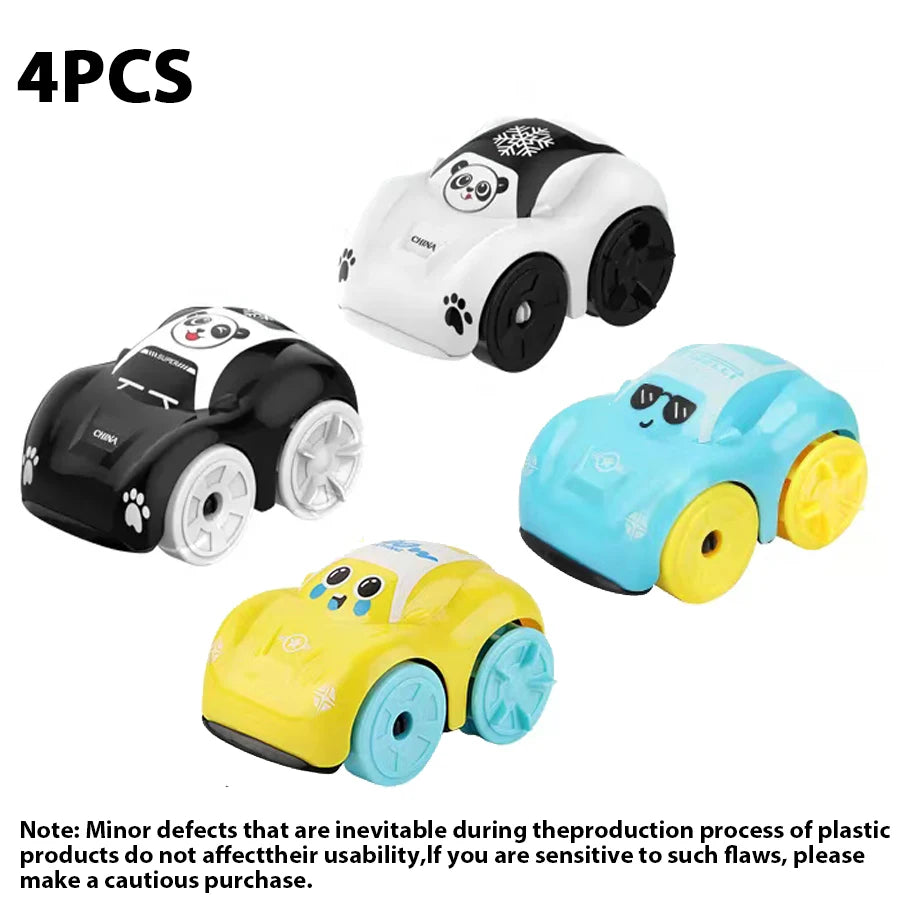 Set of four plastic clockwork floating bath toys for toddlers in various colors and designs