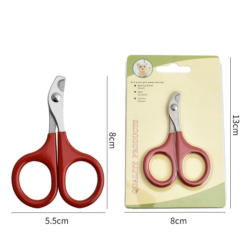 A pair of red stainless steel pet nail clippers with a non-slip grip packaged in a cardboard sleeve.