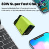A yellow 80W super fast charging block is shown next to a laptop and a smartphone.