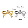 Et par bow knot-vedhæng i rustfrit stål, et på 2 mm og et på 16 mm, til smykkefremstilling.