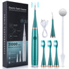 Un kit de cepillo de dientes sónico con caja, cepillo, raspador y cable de carga.