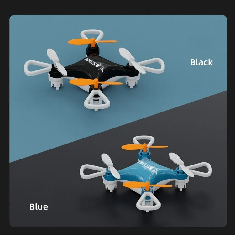 A black mini pocket drone and a blue mini pocket drone are shown against a gray background.