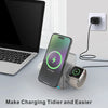 Support de charge sans fil magnétique pour iPhone, Apple Watch et AirPods, à côté d'un ordinateur portable et d'un chargeur m