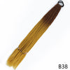 A long, pre-braided hair extension featuring a gradient color from light gold to dark brown, attached with an elastic band.