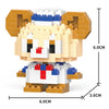 A Lego-style animal figurine kit featuring a brown and white face and body with blue accents.