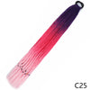 A long, pre-braided ponytail extension featuring a gradient color transition from pink to purple.