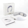 A white neck massager device and its packaging box are shown on a white background.