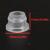 A clear plastic gear shift cable bushing with dimensions 11mm/0.43in and 15mm/0.59in.