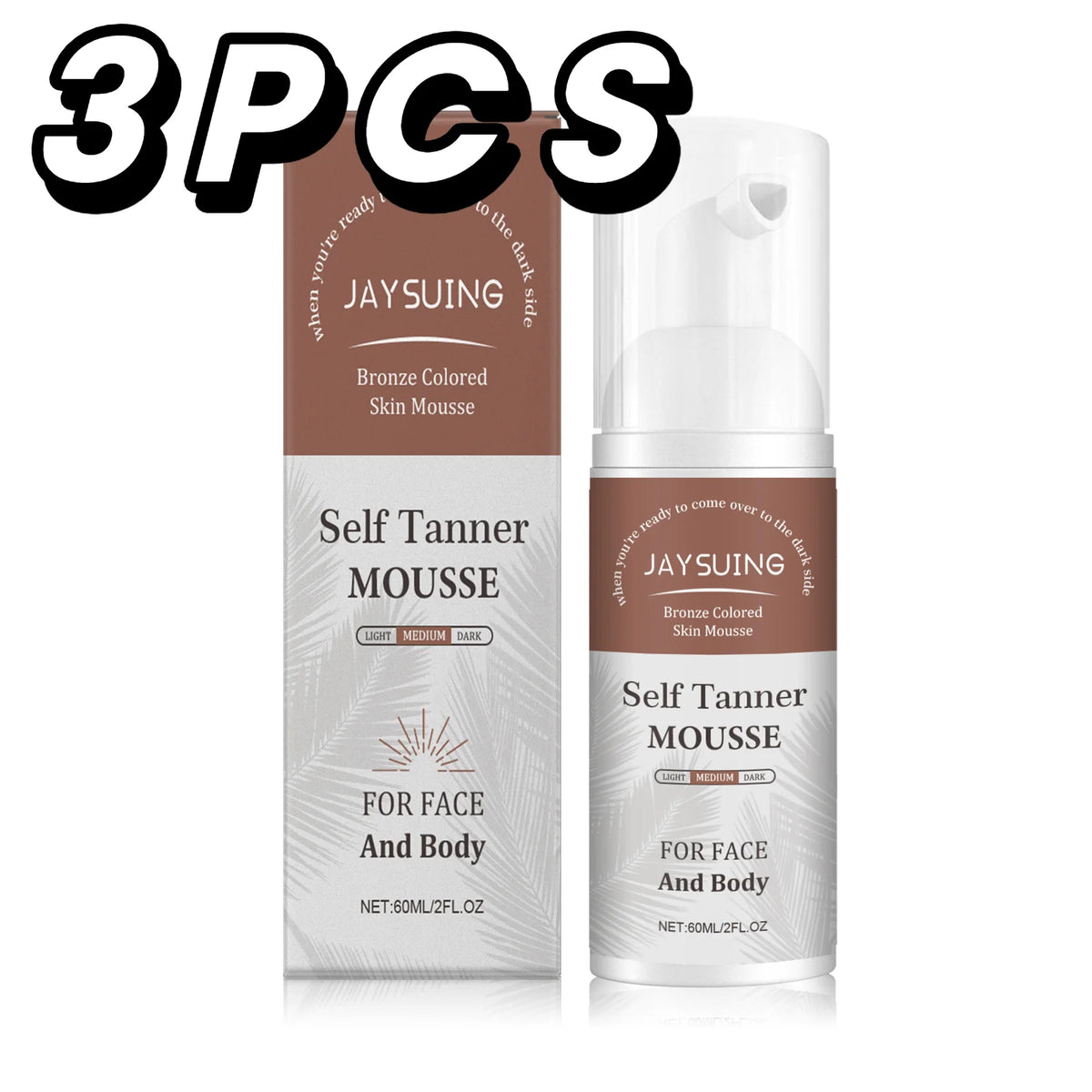 Three bottles of Jaysuing Self Tanner Mousse for face and body