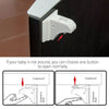Diagram showing how to open a cupboard door using one button when the baby is not around.