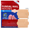 Caja de parches para uñas con hongos para reparación nocturna, junto a un dedo.