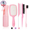 Set de peines desenredantes y de peinado profesionales de color rosa, con peine de dientes anchos, peine de dientes finos y c
