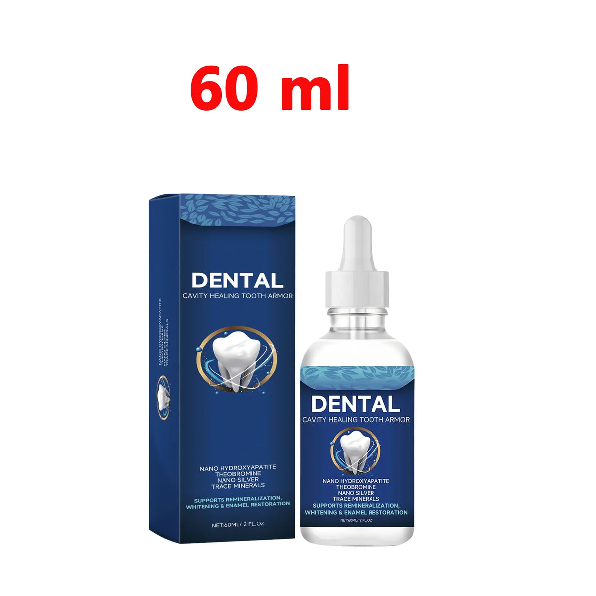 A bottle of Dental Cavity Healing Tooth Armor with a 60 ml volume.