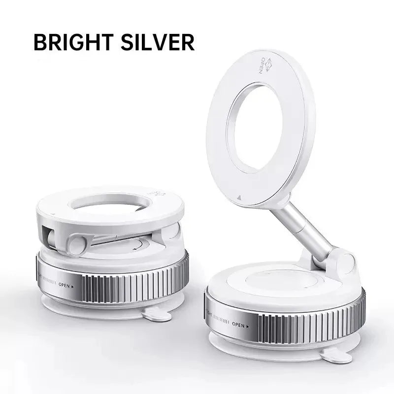 Bright silver 360° rotating magnetic foldable phone holder for car and desk