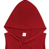 A red men's performance hooded tank top is shown from the front.