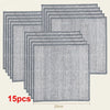 A stack of 15 gray scratch-free microfiber cleaning cloths, showing various sizes and textures.