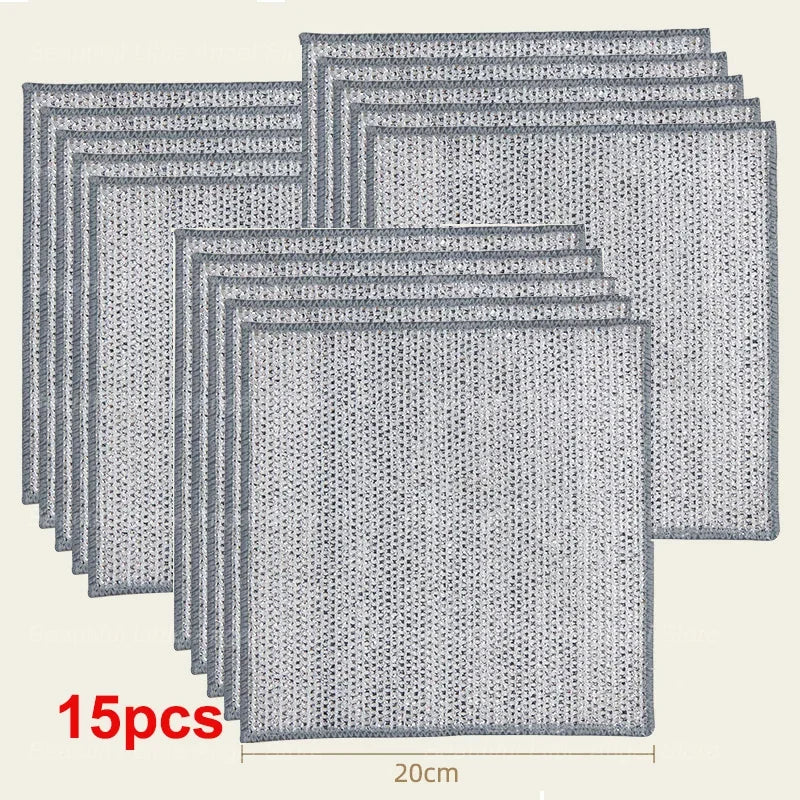 A stack of 15 gray scratch-free microfiber cleaning cloths, showing various sizes and textures.
