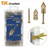 A kit of drywall anchors and screws for mounting, including various sizes and a drill bit.