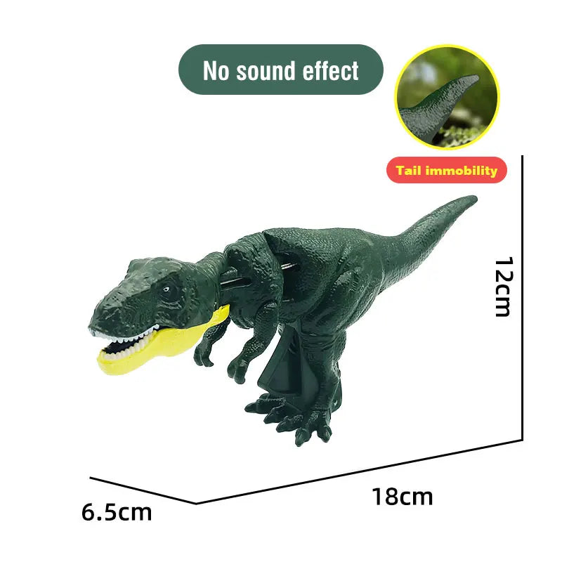 Mørkegrønn Velociraptor-dinosaurleke med bevegelig hale, vist på hvit bakgrunn.