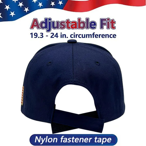 Navy adjustable fit baseball cap with a red and white patriotic design