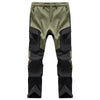 Men's waterproof insulated fleece pants in olive green and black fabric