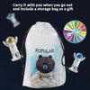 A white storage bag featuring a brown bear design, with a circular diagram of game components nearby.