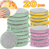A stack of 20 double-sided non-stick dish sponges in various shades of green and gray.