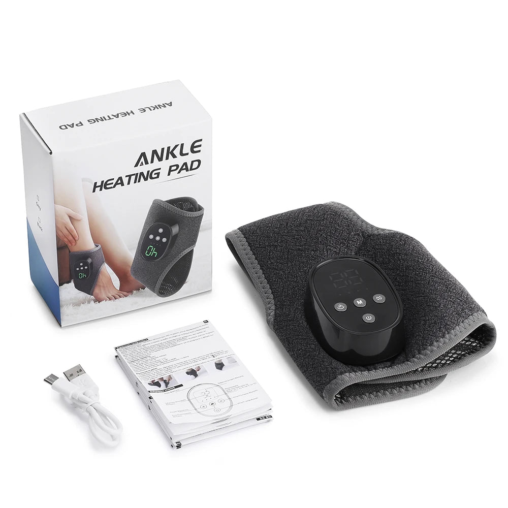 Box and usage of an ankle heating pad for muscle relief.