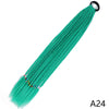 A24 gradient pre-braided ponytail extension with an elastic band in teal green color.