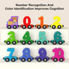 A set of magnetic wooden number trains showing digits 0 through 9 for early learning and cognition.
