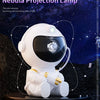 A white astronaut projection lamp with twinkling stars and nebula effects illuminating a dark background.