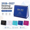 تقويم مكتبي أزرق لعامي 2026-2027 مع خمسة خيارات ألوان بجانب تقويم مطوي