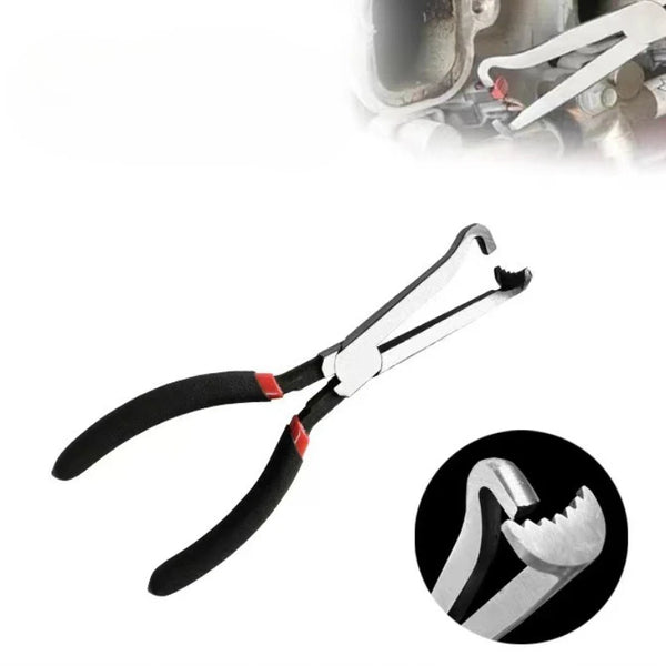 A pair of black electrical disconnect pliers used for automotive connectors.