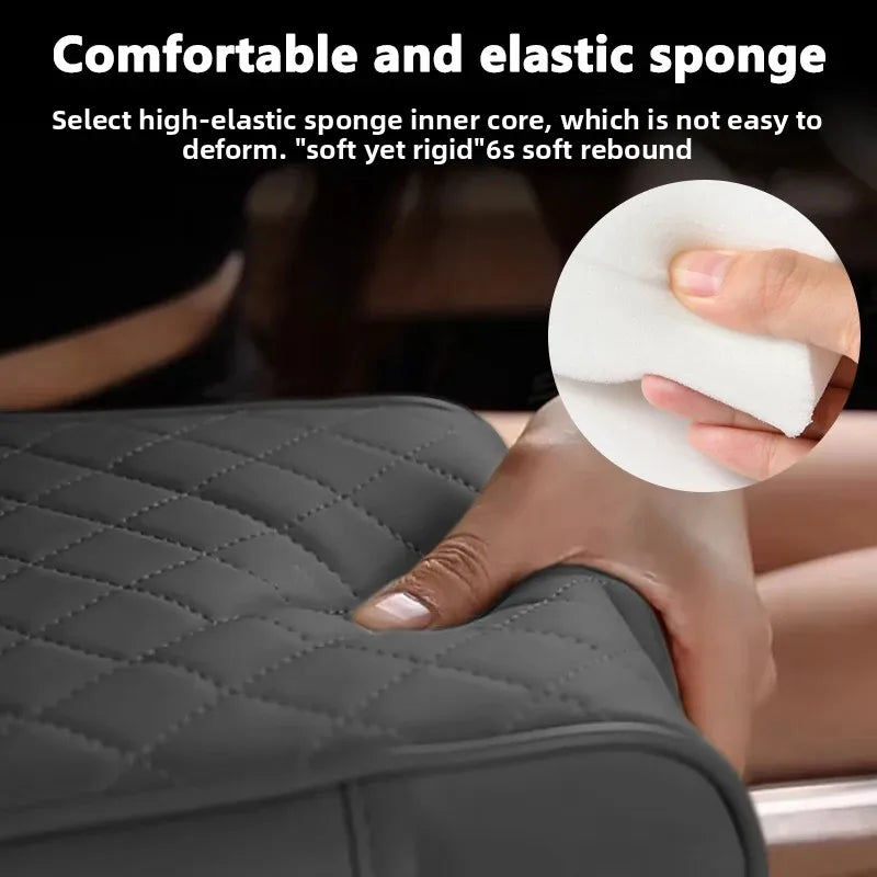 A hand is squeezing a white sponge material, demonstrating the elastic and resilient nature of the inner core.